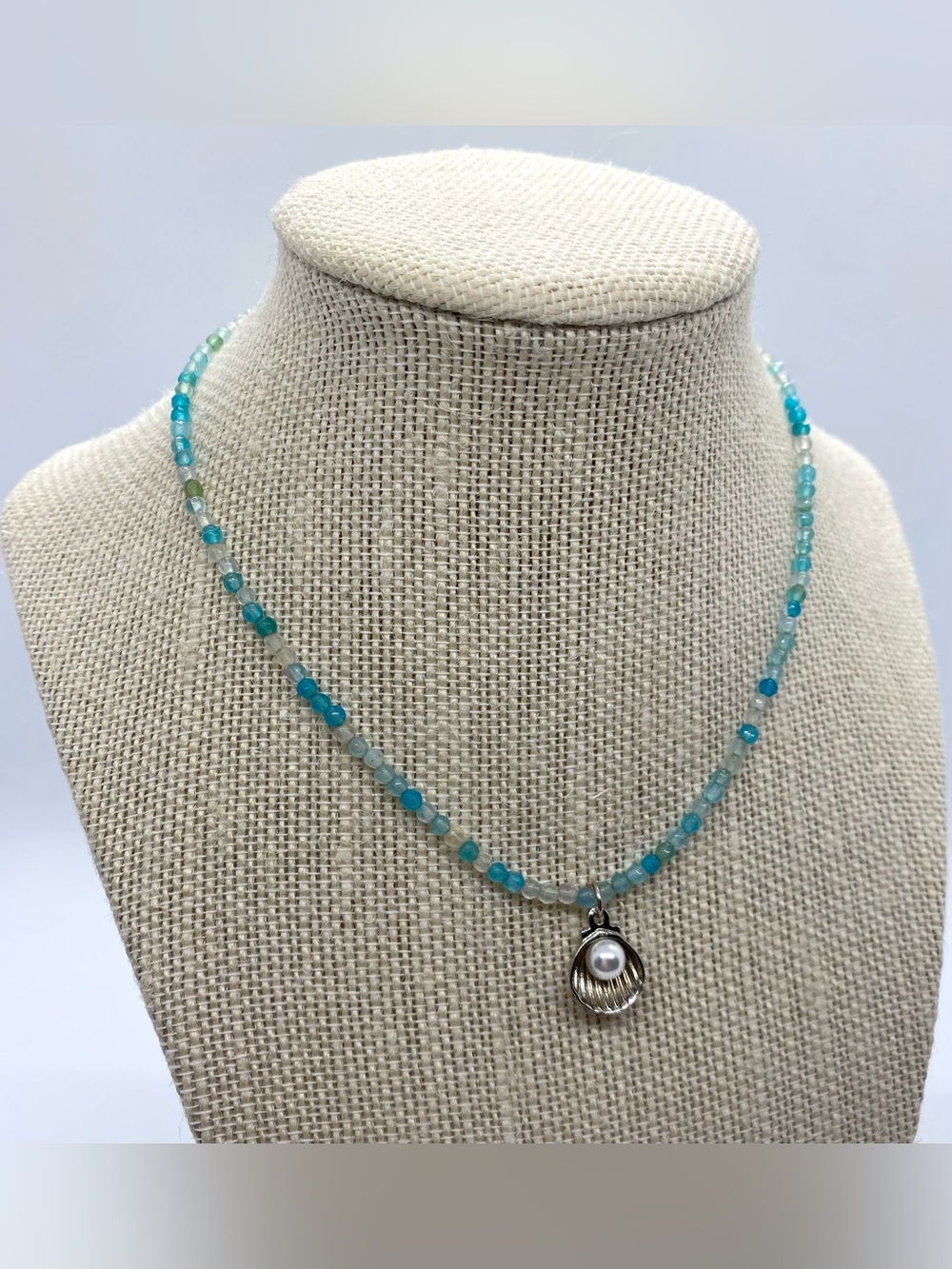 Blue Beaded Necklace Silver Pearl Charm Boho Y2K Fairy Festival Coastal Beach - Picture 11 of 12